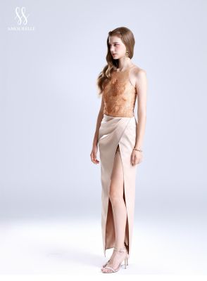 AIMEE Set – Embroidered Mesh Jumpsuit & Silk Slit Skirt