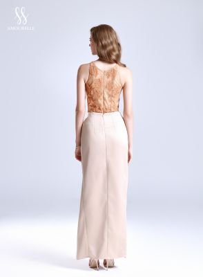 AIMEE Set – Embroidered Mesh Jumpsuit & Silk Slit Skirt