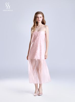 ELLE – Pearl Silk Dress with Floral Lace