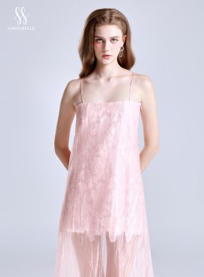 ELLE – Pearl Silk Dress with Floral Lace